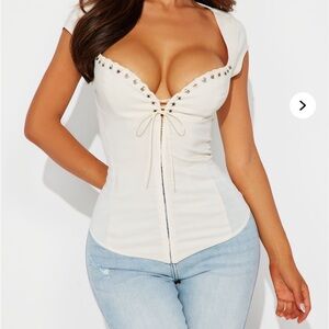 Fashion Nova Cream Lace-Up Button Down Shirt